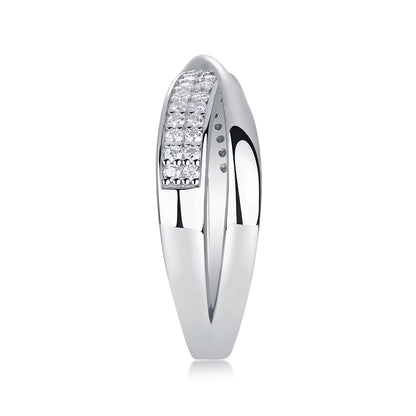 Criss Cross Band - GRA Certified Moissanite | Platinum Plated Sterling Silver