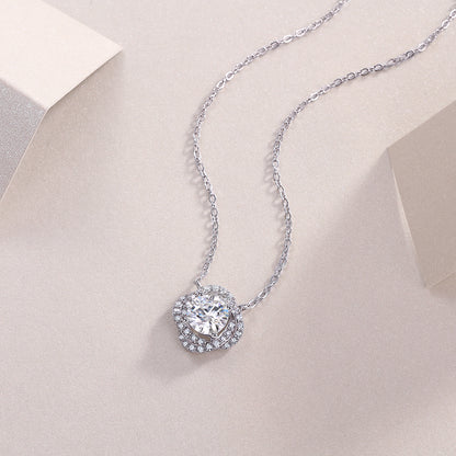 Flower Halo Necklace - GRA Certified Moissanite | Platinum Plated Sterling Silver