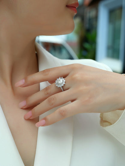 3 Carat Star Flower Engagement Ring - GRA Certified Moissanite | Platinum Plated Sterling Silver