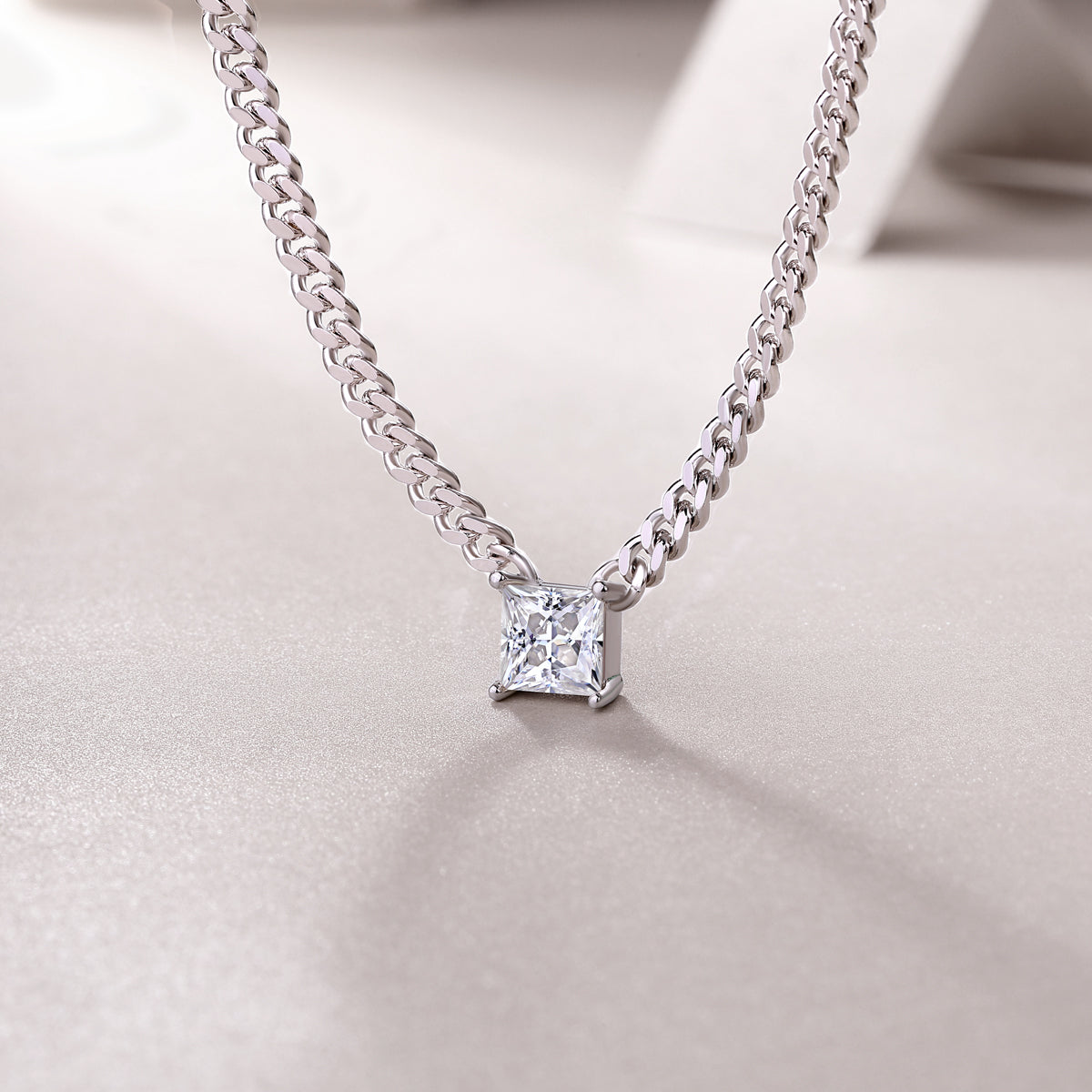 Boyfriend Necklace - Princess Cut GRA Certified Moissanite | Platinum Plated Sterling Silver