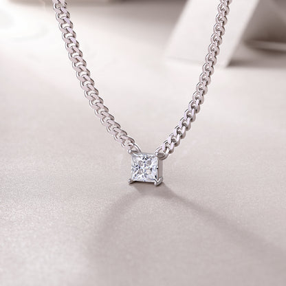 Boyfriend Necklace - Princess Cut GRA Certified Moissanite | Platinum Plated Sterling Silver
