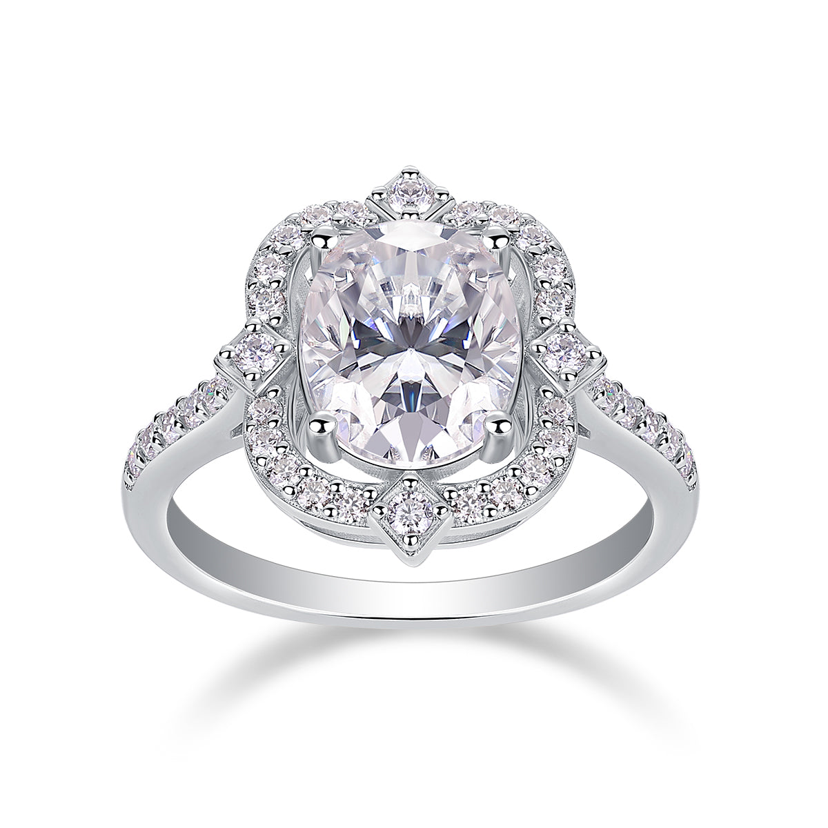 Royal Halo Engagement Ring - GRA Certified Moissanite | Platinum Plated Sterling Silver