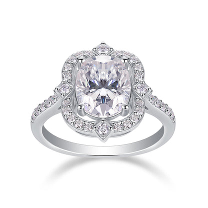 Royal Halo Engagement Ring - GRA Certified Moissanite | Platinum Plated Sterling Silver
