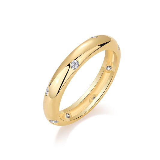 GRA Certified Moissanite | Starry Yellow Gold Plated Sterling Silver Wedding Band