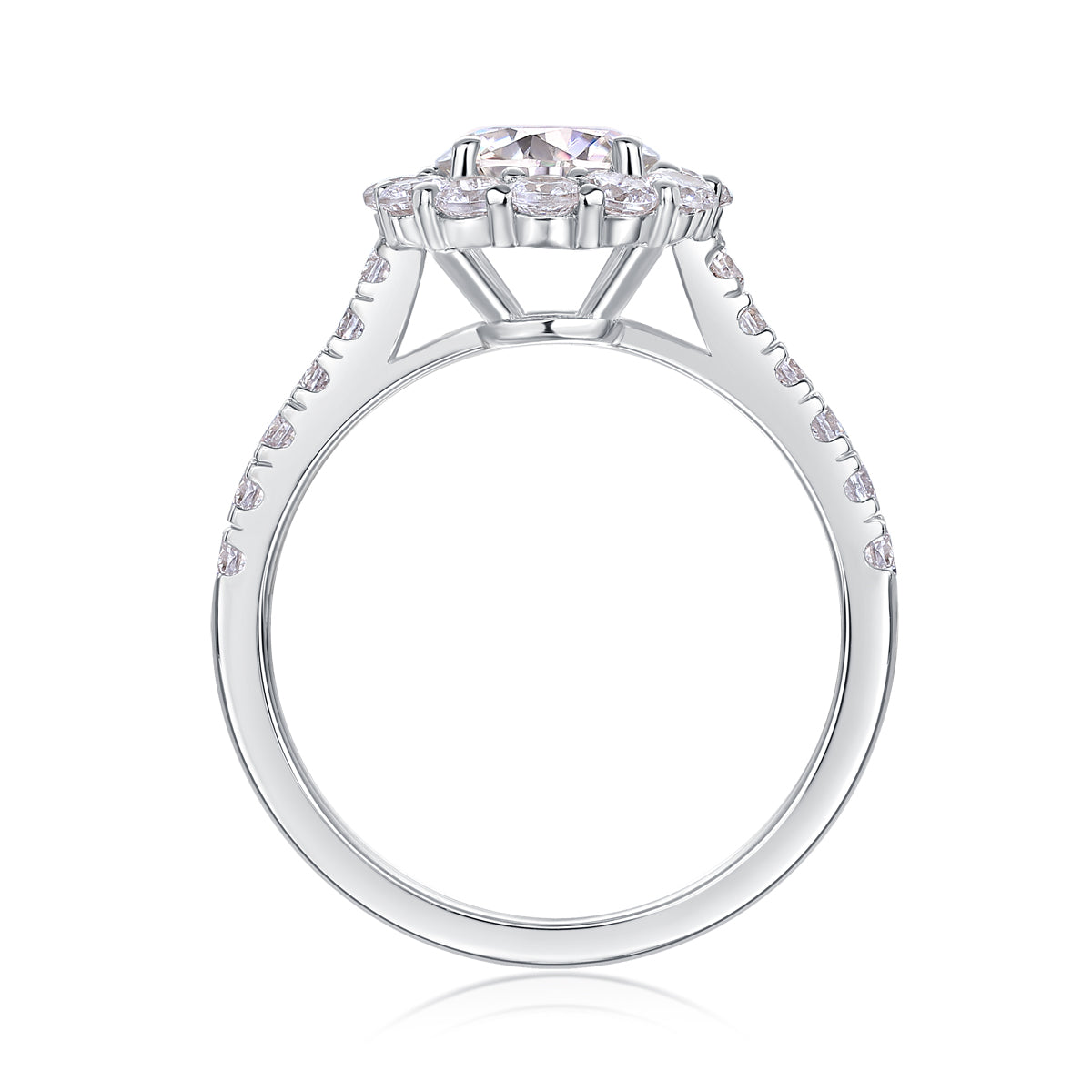 Round Halo Engagement Ring - GRA Certified Moissanite | Platinum Plated Sterling Silver