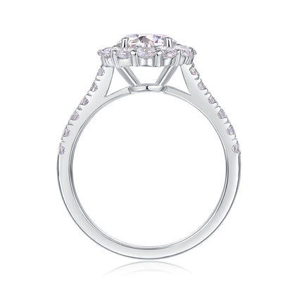 Round Halo Engagement Ring - GRA Certified Moissanite | Platinum Plated Sterling Silver