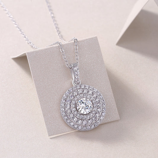 Triple Halo Necklace - GRA Certified Moissanite | Platinum Plated Sterling Silver