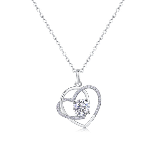 Dainty Heart Necklace - GRA Certified Moissanite | Platinum Plated Sterling Silver