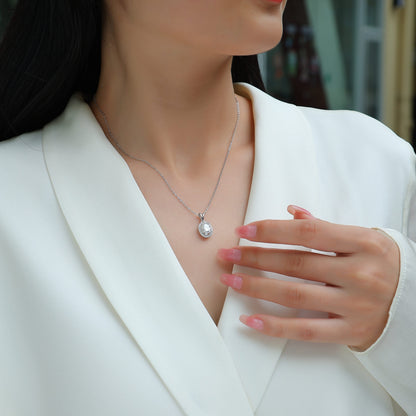 Jupiter Halo Necklace - Oval Cut GRA Certified Moissanite | Platinum Plated Sterling Silver