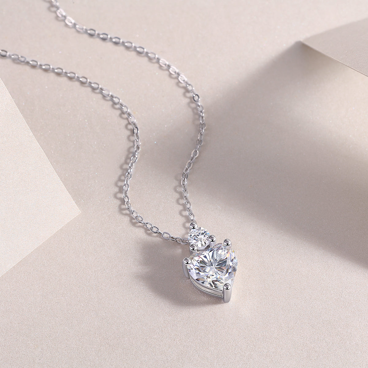 Solid Heart Necklace - GRA Certified Moissanite | Platinum Plated Sterling Silver