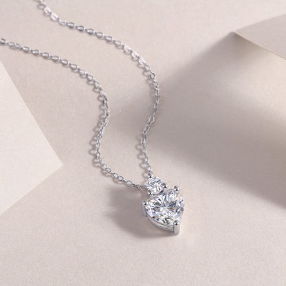 Solid Heart Necklace - GRA Certified Moissanite | Platinum Plated Sterling Silver