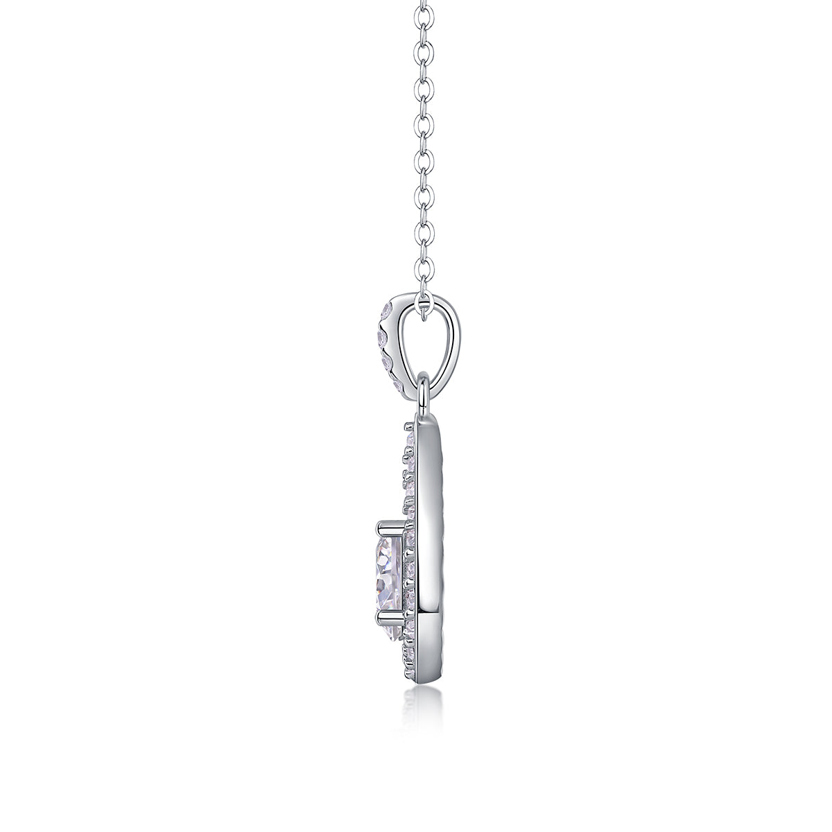 Tear Drop Halo One Carat Necklace - GRA Certified Moissanite | Platinum Plated Sterling Silver