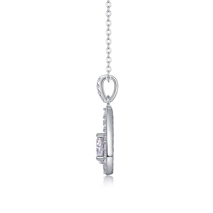 Tear Drop Halo One Carat Necklace - GRA Certified Moissanite | Platinum Plated Sterling Silver