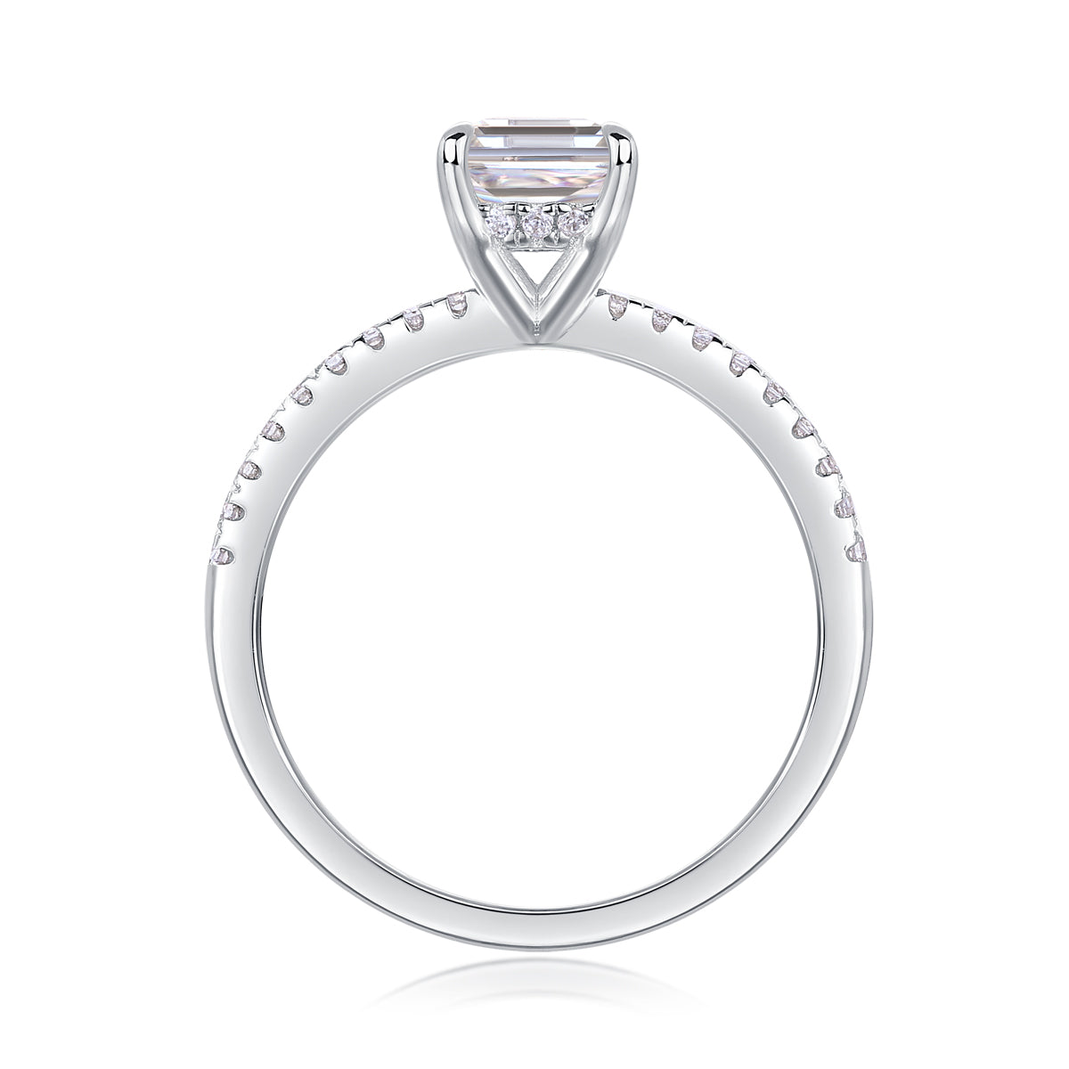 Emerald Cut Engagement Ring - GRA Certified Moissanite | Platinum Plated Sterling Silver