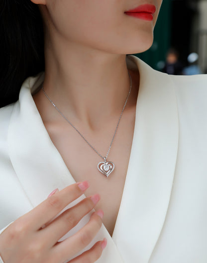 Double Heart Necklace - GRA Certified Moissanite | Platinum Plated Serling Silver