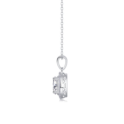 Jupiter Halo Necklace - Oval Cut GRA Certified Moissanite | Platinum Plated Sterling Silver